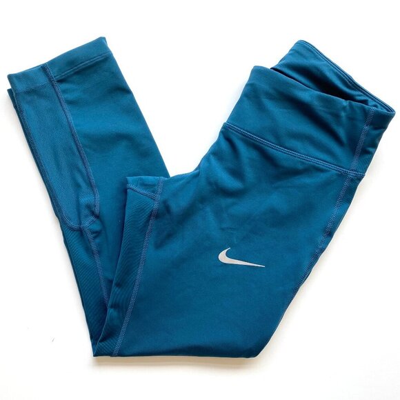 Nike Power Epic Lux Dri-FIT Capri Running Leggings Womens XS Teal Cropped Pocket - Picture 1 of 14